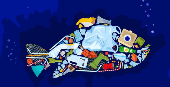 Illustratie vis met microplastics