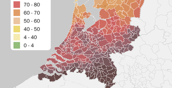 TNO kaart WHO overschrijdingsdagen fijnstof 2022