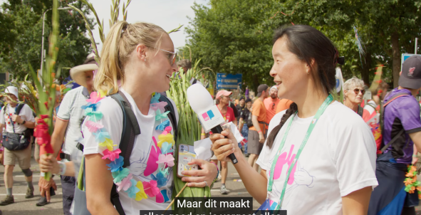 Maria Chu van Longfonds interviewt Vierdaagse deelnemer 
