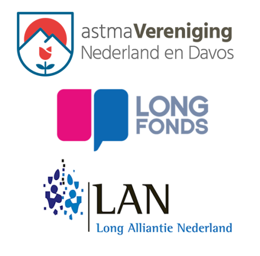 Drie logo's van VND, Longfonds en LAN