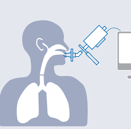 Spirometriemeter en longen, blauw en grijs
