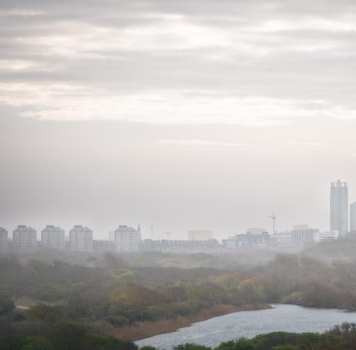 Foto smog met stad in achtergrond