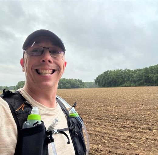 Mathieu's selfie tijdens training voor Nijmeegse Vierdaagse